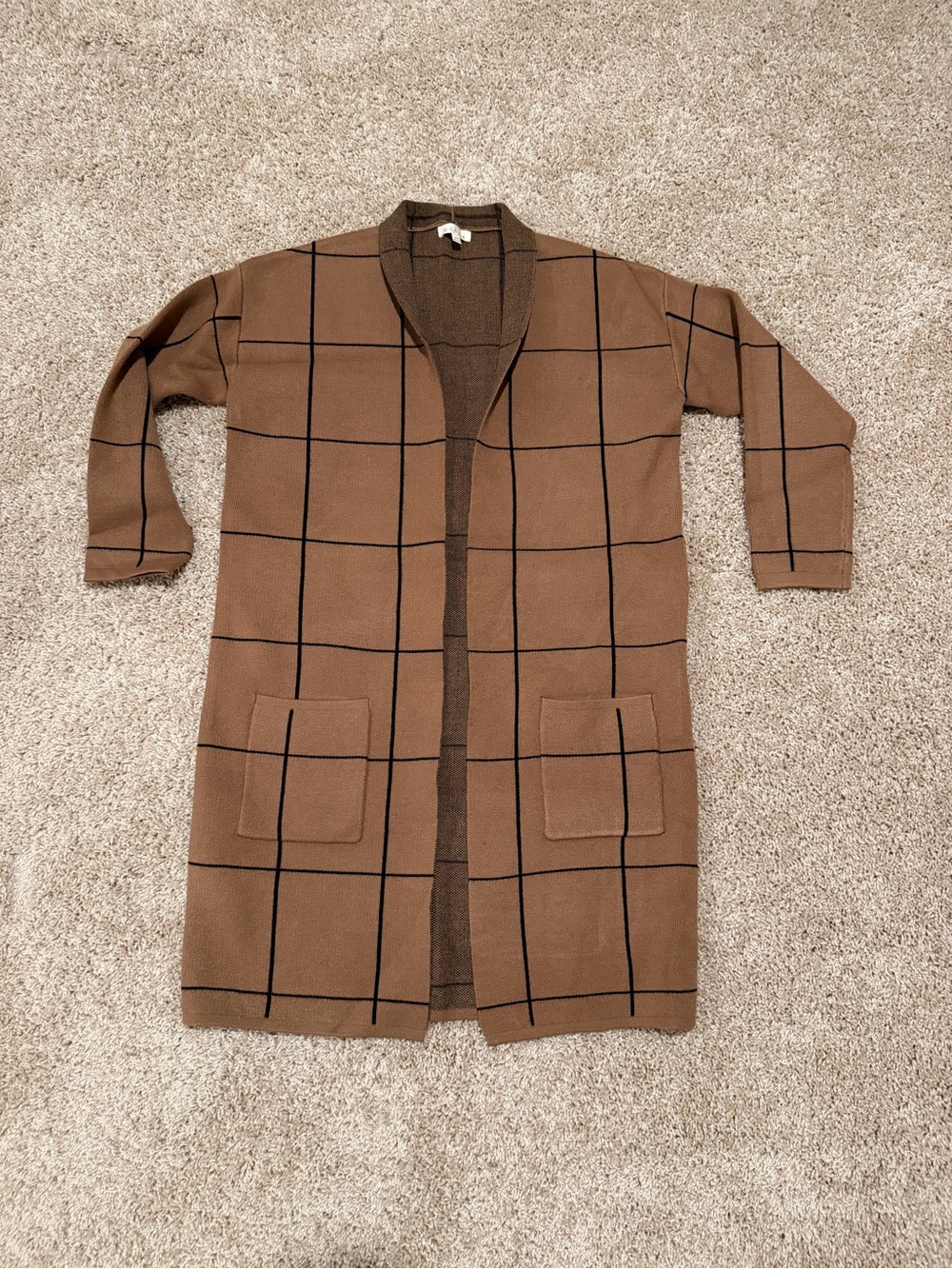 bohme Brown Windowpane Open-Front Cardigan